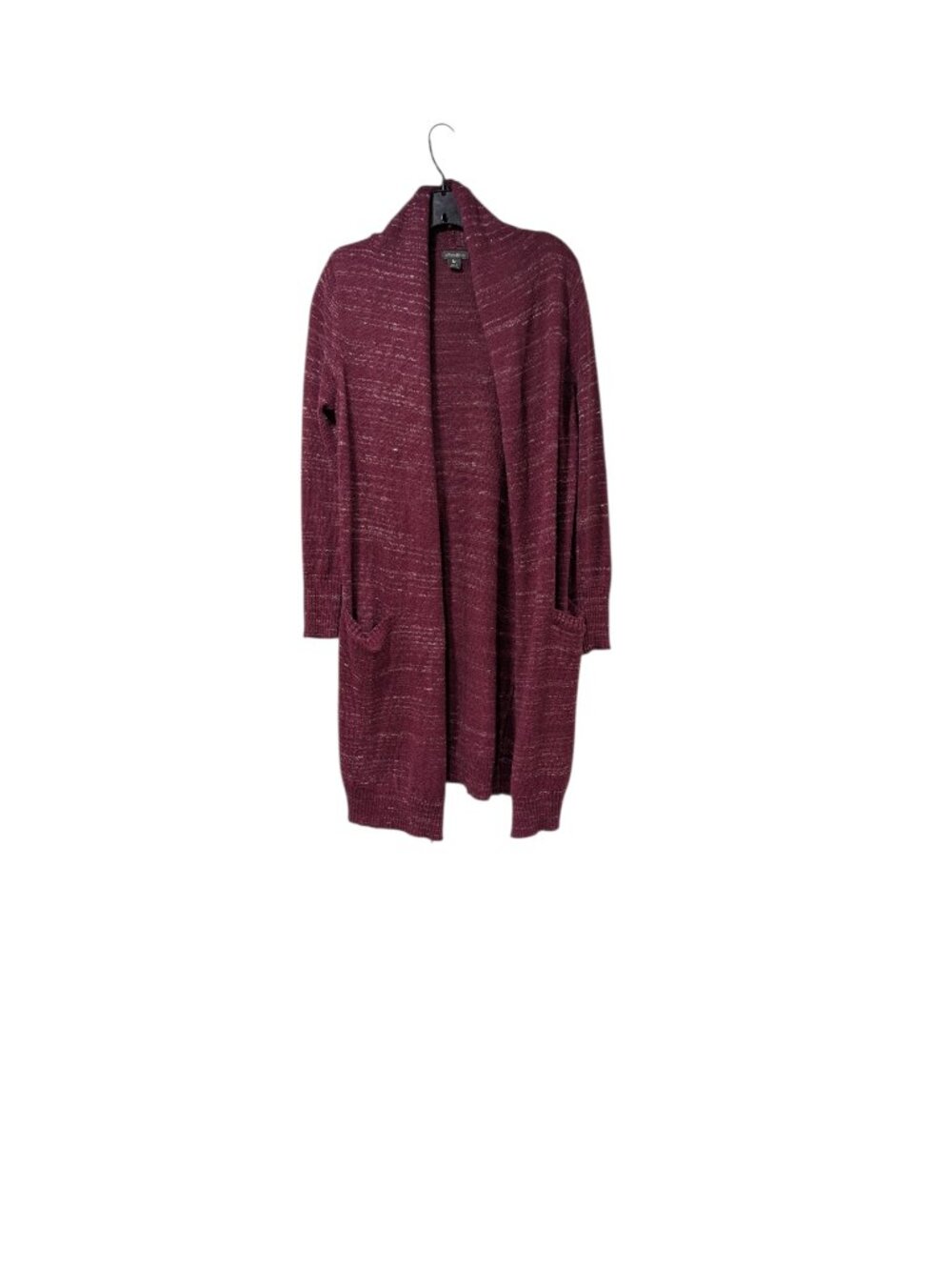 Eddie Bauer Maroon Speckled Knit Pocketed Open Cardigan Timeless Minimalist Sz S